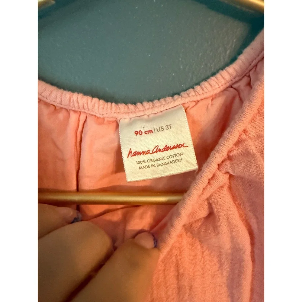 Hanna Andersson Girls Pink Organic Cotton Gauze Babydoll‎ tunic Dress 90cm US 3T